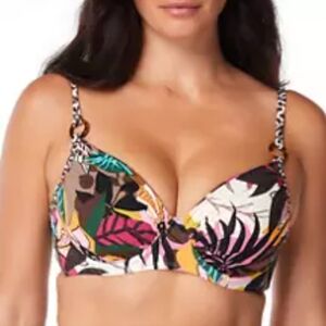 BLEU ROD BEATTIE Run Wild Tropical Leaf Print Bikini Top Multi-color EUC